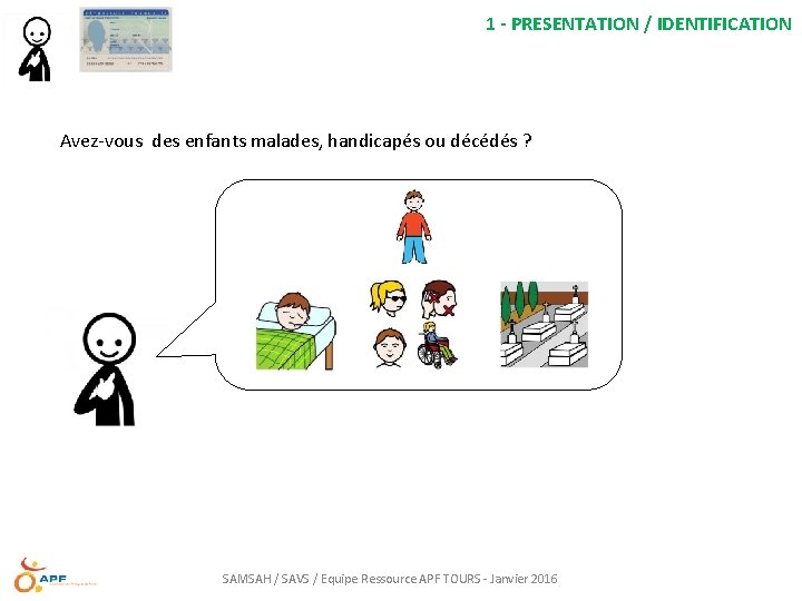 1 - PRESENTATION / IDENTIFICATION Avez-vous des enfants malades, handicapés ou décédés ? SAMSAH