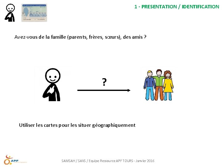 1 - PRESENTATION / IDENTIFICATION Avez-vous de la famille (parents, frères, sœurs), des amis