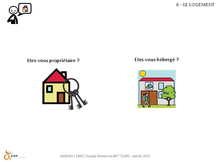 6 - LE LOGEMENT Etes-vous propriétaire ? Etes-vous hébergé ? SAMSAH / SAVS /