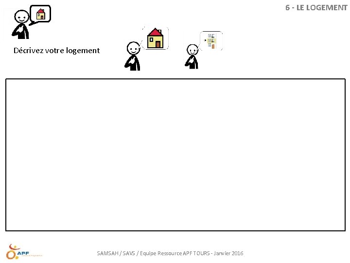 6 - LE LOGEMENT Décrivez votre logement SAMSAH / SAVS / Equipe Ressource APF