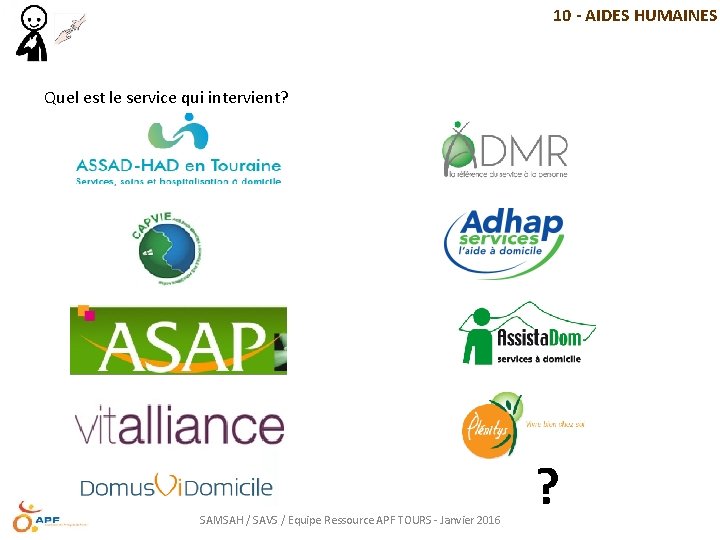 10 - AIDES HUMAINES Quel est le service qui intervient? SAMSAH / SAVS /