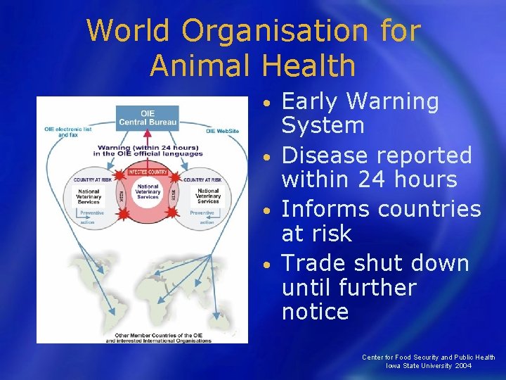 World Organisation for Animal Health Early Warning System • Disease reported within 24 hours