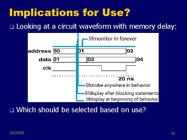 Implications for Use? q Looking at a circuit waveform with memory delay: q Which