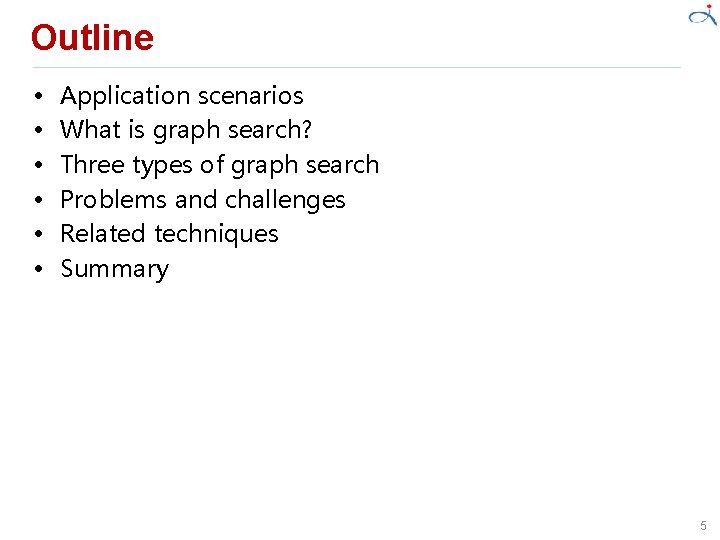 Outline • • • Application scenarios What is graph search? Three types of graph