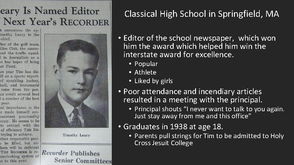 Classical High School in Springfield, MA • Editor of the school newspaper, which won