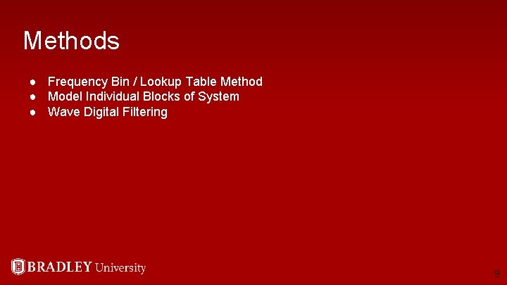 Methods ● Frequency Bin / Lookup Table Method ● Model Individual Blocks of System