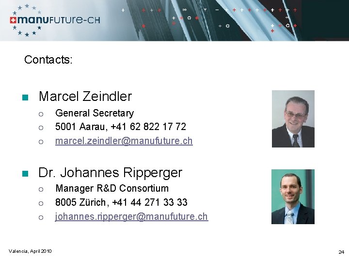 Contacts: n Marcel Zeindler ¡ ¡ ¡ n General Secretary 5001 Aarau, +41 62