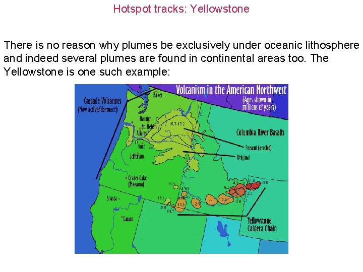 Hotspot tracks: Yellowstone There is no reason why plumes be exclusively under oceanic lithosphere