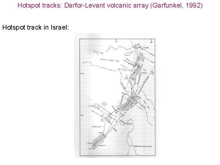 Hotspot tracks: Darfor-Levant volcanic array (Garfunkel, 1992) Hotspot track in Israel: 