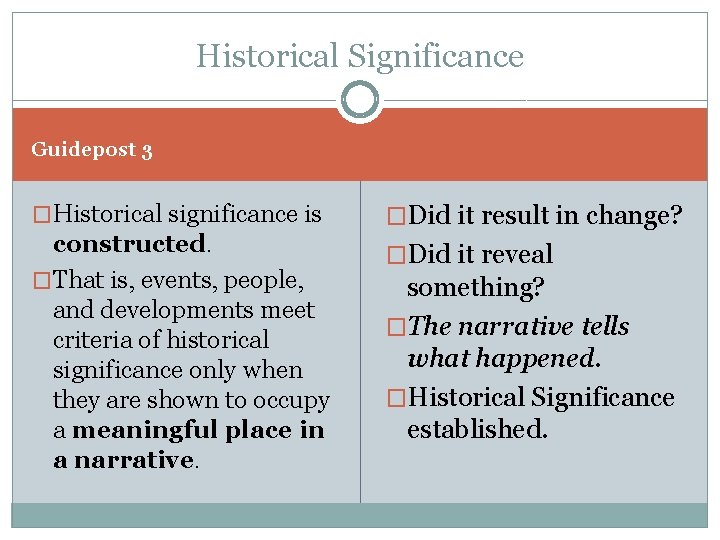 Historical Significance Guidepost 3 �Historical significance is constructed. �That is, events, people, and developments