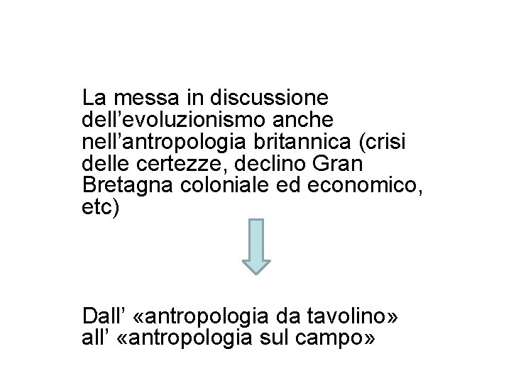 La messa in discussione dell’evoluzionismo anche nell’antropologia britannica (crisi delle certezze, declino Gran Bretagna