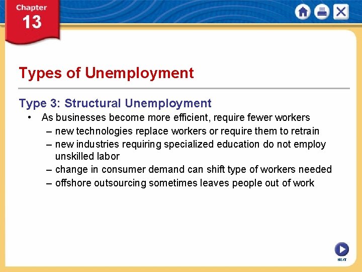 Types of Unemployment Type 3: Structural Unemployment • As businesses become more efficient, require