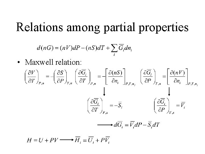 Relations among partial properties • Maxwell relation: 