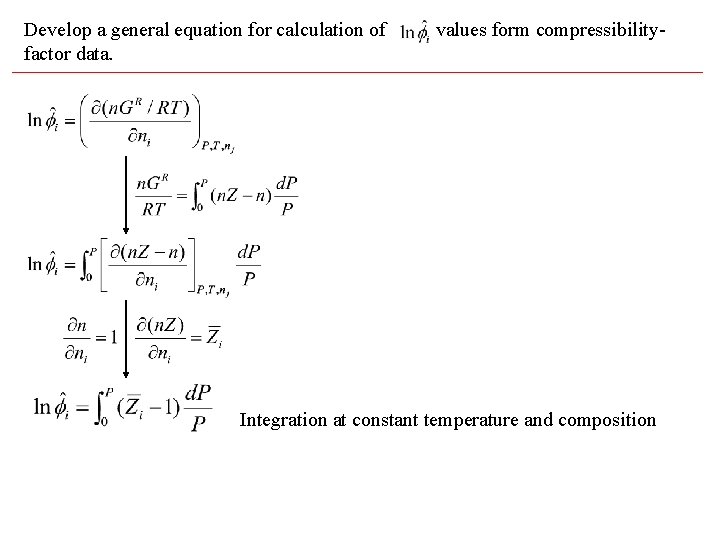 Develop a general equation for calculation of factor data. values form compressibility- Integration at