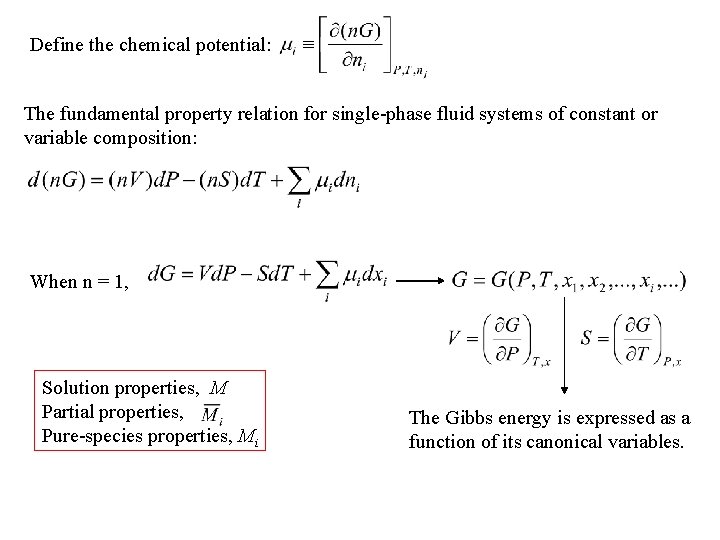 Define the chemical potential: The fundamental property relation for single-phase fluid systems of constant