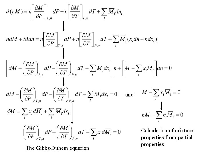 and The Gibbs/Duhem equation Calculation of mixture properties from partial properties 