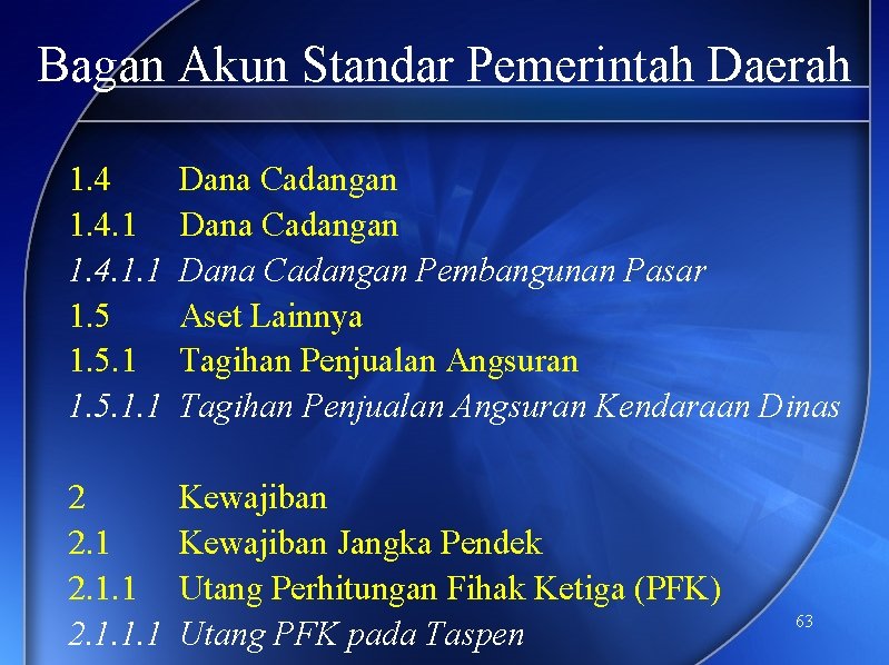 Bagan Akun Standar Pemerintah Daerah 1. 4. 1. 1 1. 5. 1. 1 Dana