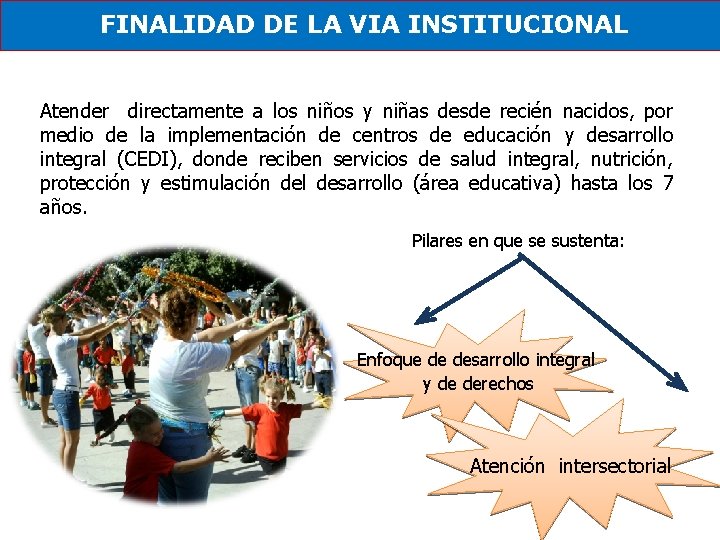 FINALIDAD DE LA VIA INSTITUCIONAL Atender directamente a los niños y niñas desde recién FINALIDAD DE LA VIA INSTITUCIONAL Atender directamente a los niños y niñas desde recién