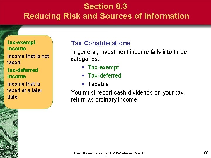 Section 8. 3 Reducing Risk and Sources of Information tax-exempt income that is not