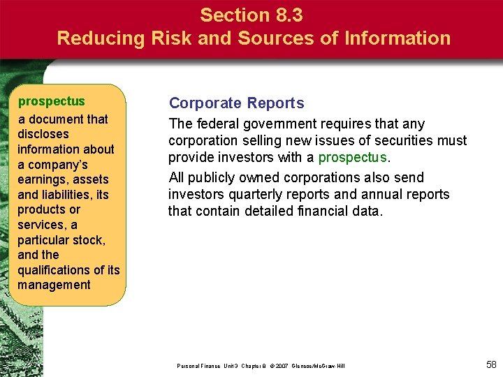 Section 8. 3 Reducing Risk and Sources of Information prospectus a document that discloses