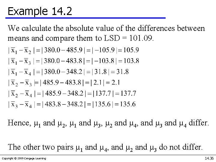 Example 14. 2 We calculate the absolute value of the differences between means and