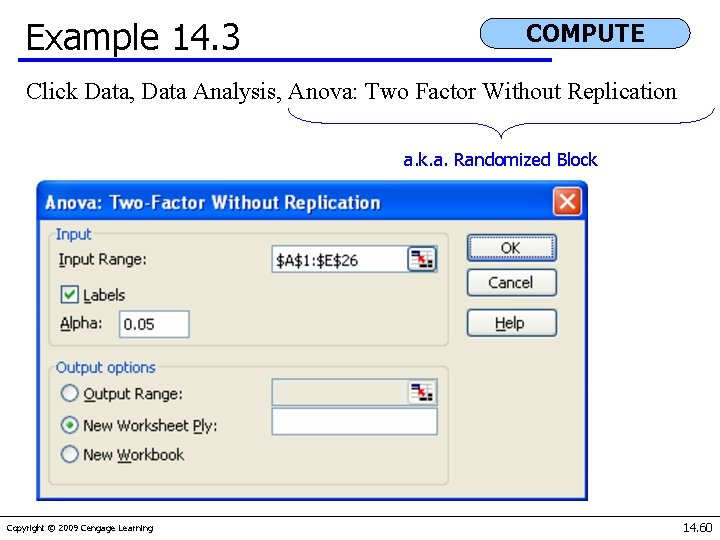 Example 14. 3 COMPUTE Click Data, Data Analysis, Anova: Two Factor Without Replication a.