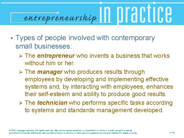  • Types of people involved with contemporary small businesses: The entrepreneur who invents