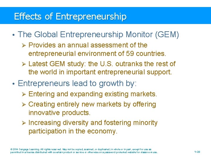 Effects of Entrepreneurship • The Global Entrepreneurship Monitor (GEM) Ø Provides an annual assessment