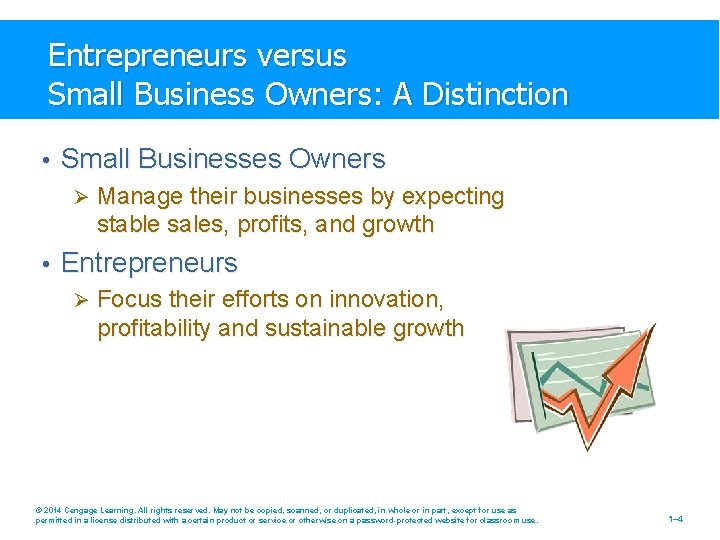 Entrepreneurs versus Small Business Owners: A Distinction • Small Businesses Owners Ø Manage their