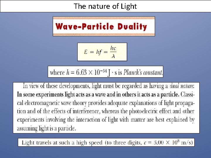 The nature of Light The nature of Light