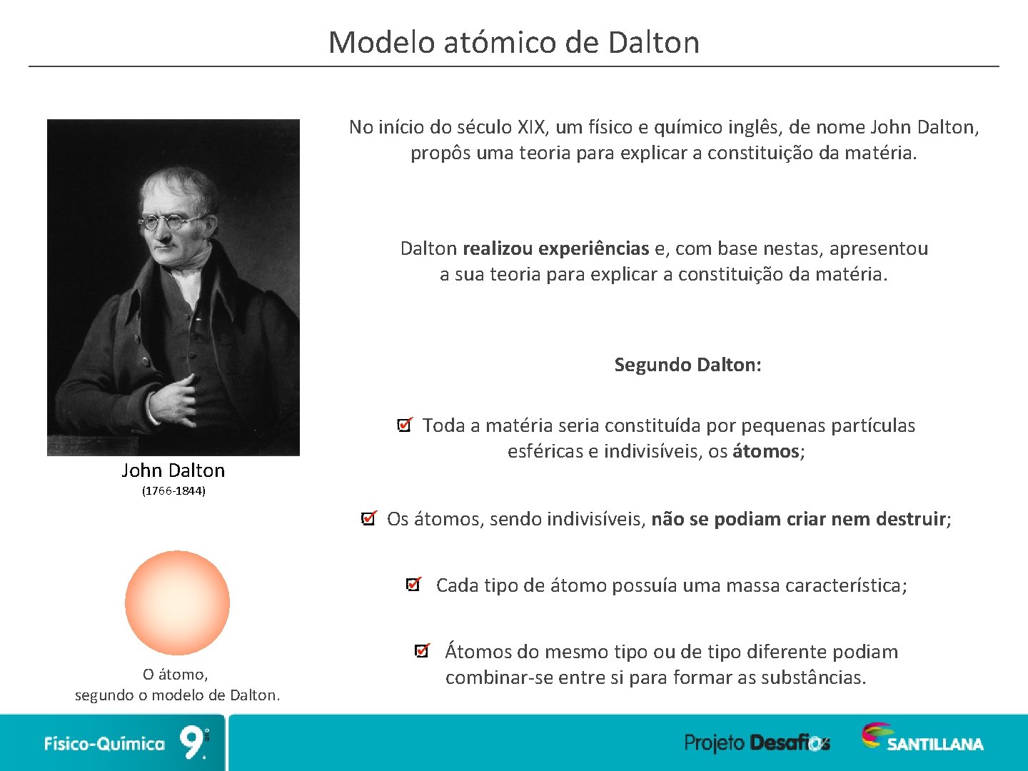 Modelo atómico de Dalton No início do século XIX, um físico e químico inglês,