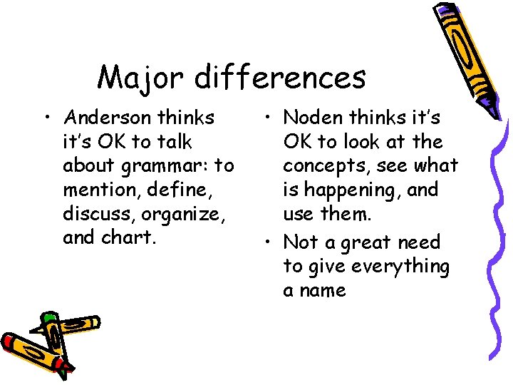 Major differences • Anderson thinks it’s OK to talk about grammar: to mention, define,