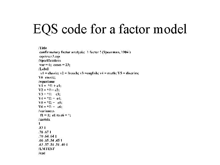 EQS code for a factor model 