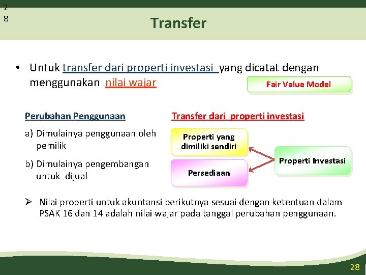 2 8 Transfer • Untuk transfer dari properti investasi yang dicatat dengan menggunakan nilai