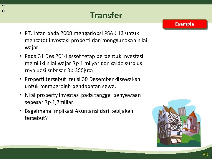 3 0 Transfer Example • PT. Intan pada 2008 mengadopsi PSAK 13 untuk mencatat