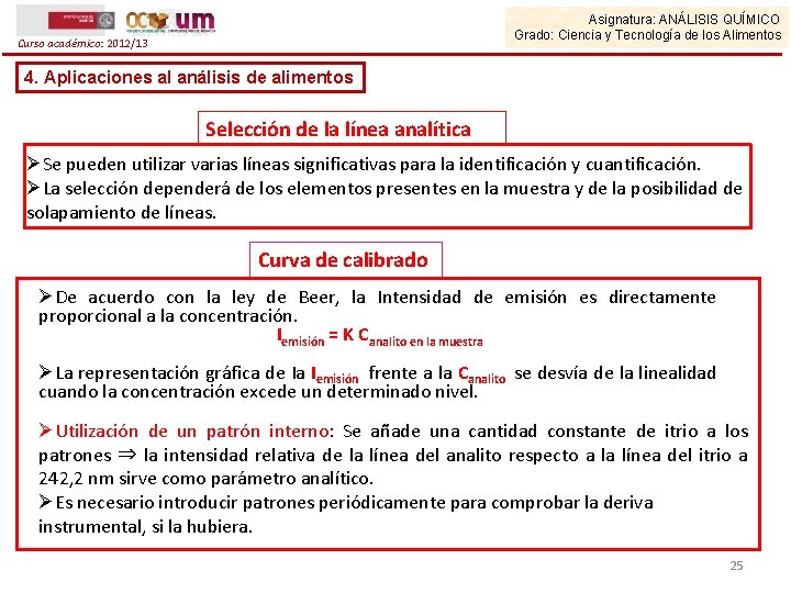 Asignatura: ANÁLISIS QUÍMICO Grado: Ciencia y Tecnología de los Alimentos Curso académico: 2012/13 4.