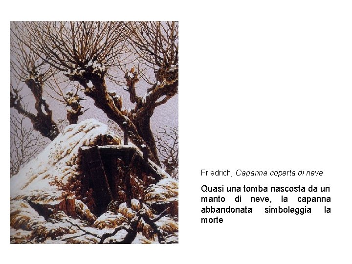 Friedrich, Capanna coperta di neve Quasi una tomba nascosta da un manto di neve,