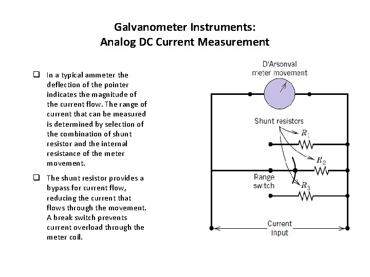 Galvanometer Instruments: Analog DC Current Measurement q In a typical ammeter the deflection of