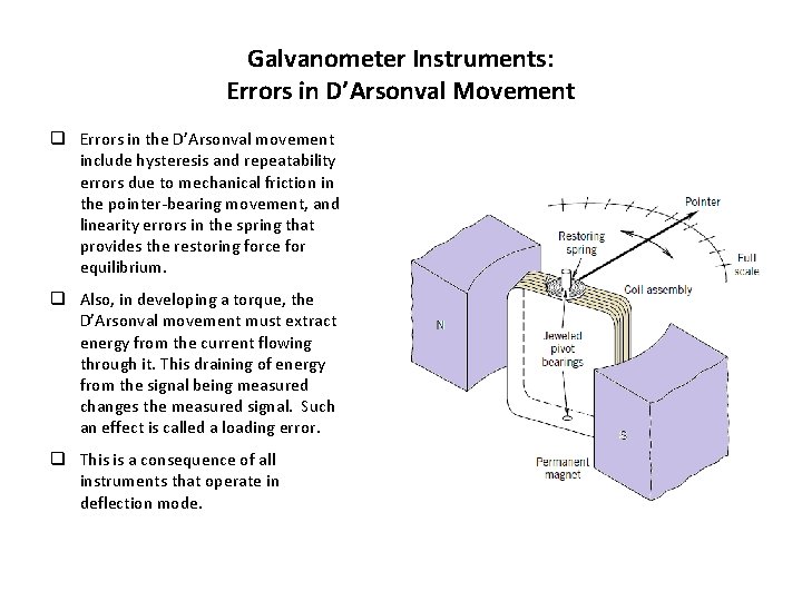 Galvanometer Instruments: Errors in D’Arsonval Movement q Errors in the D’Arsonval movement include hysteresis