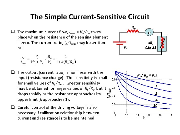 The Simple Current-Sensitive Circuit q The maximum current flow, imax = Vs/Rm takes place