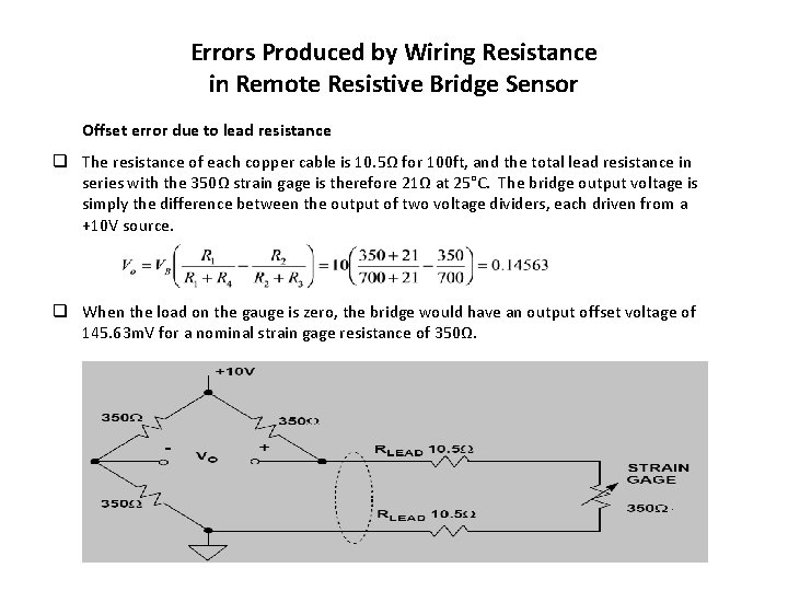 Errors Produced by Wiring Resistance in Remote Resistive Bridge Sensor Offset error due to