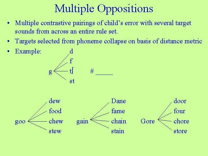 Multiple Oppositions • Multiple contrastive pairings of child’s error with several target sounds from