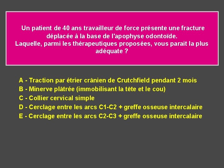  Un patient de 40 ans travailleur de force présente une fracture déplacée à