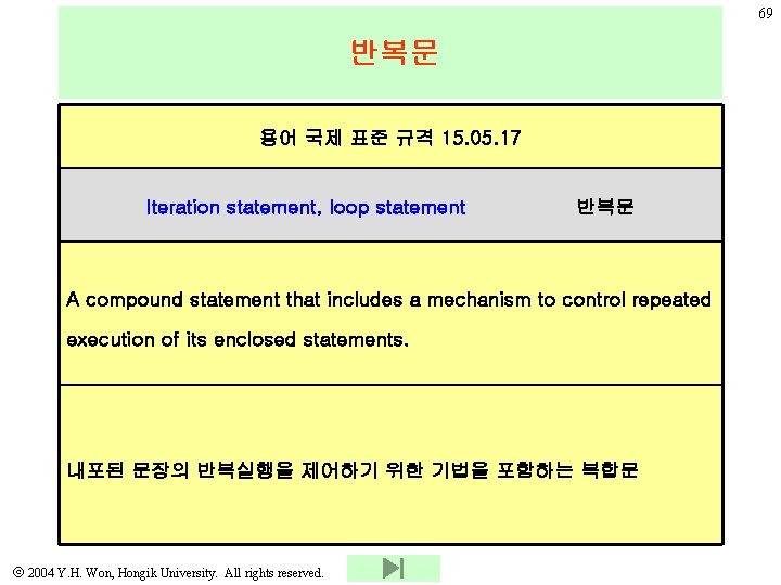 69 반복문 용어 국제 표준 규격 15. 05. 17 Iteration statement, loop statement 반복문