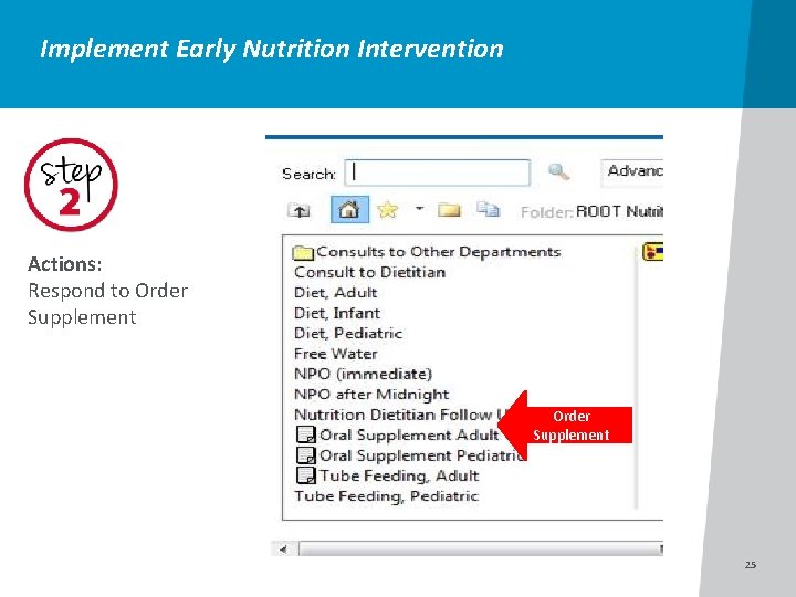 Implement Early Nutrition Intervention Actions: Respond to Order Supplement 25 