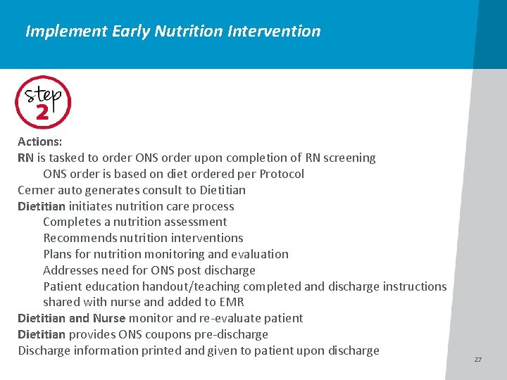 Implement Early Nutrition Intervention Actions: RN is tasked to order ONS order upon completion