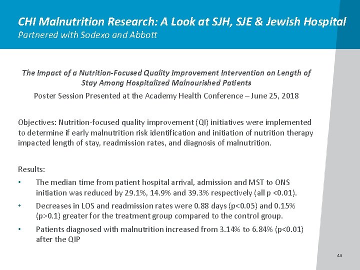 CHI Malnutrition Research: A Look at SJH, SJE & Jewish Hospital Partnered with Sodexo