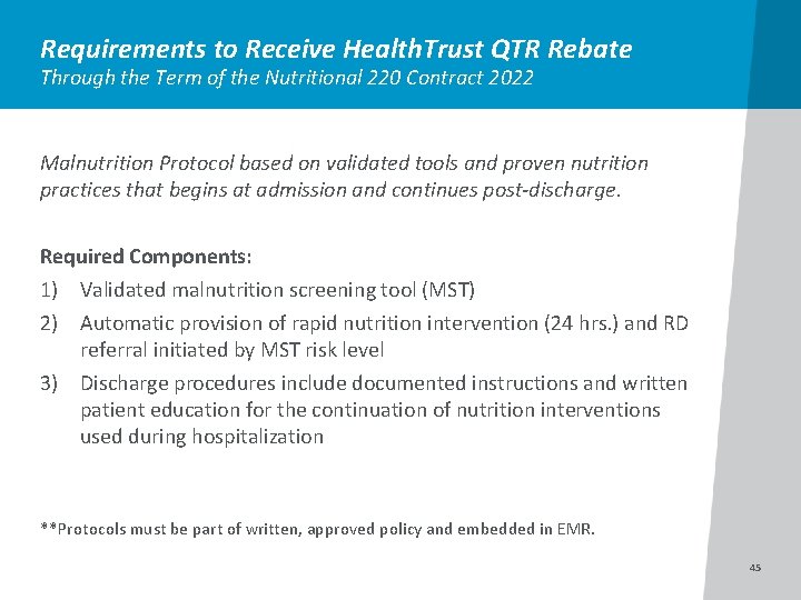 Requirements to Receive Health. Trust QTR Rebate Through the Term of the Nutritional 220