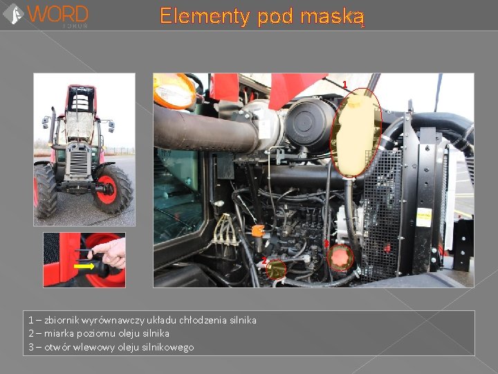 Elementy pod maską 1 3 2 1 – zbiornik wyrównawczy układu chłodzenia silnika 2
