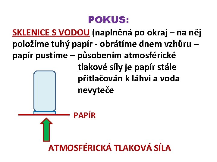 POKUS: SKLENICE S VODOU (naplněná po okraj – na něj položíme tuhý papír -